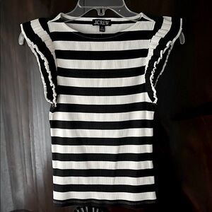 J. Crew Striped Boatneck Top with Ruffle Sleeves